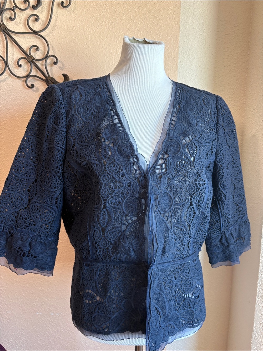Peter Nygard Navy Crochet Lace Jacket Sz 14